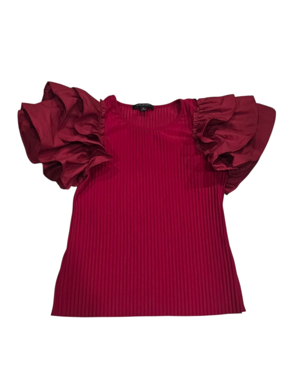 Marc New York Andrew Marc Berry Red Burgundy Ruffle Sleeve Ribbed Top Womens M